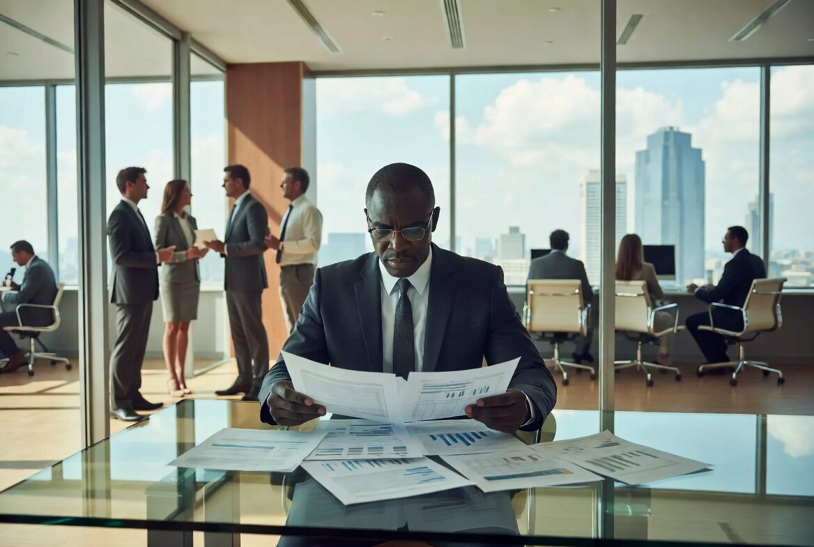 Executive completing a detailed logistics review